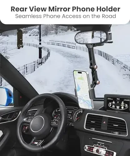 Karmus Rear View Mirror Phone Holder, Rearview Mirror Phone Holder for Car, Rotatable and Retractable Car Phone Holder Mount, Car Truck Essentials Accessories Compatible with All Cell Phones - KARMUS (1)