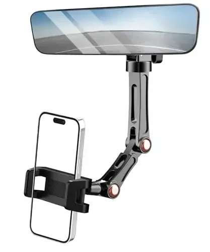 Karmus Rear View Mirror Phone Holder, Rearview Mirror Phone Holder for Car, Rotatable and Retractable Car Phone Holder Mount, Car Truck Essentials Accessories Compatible with All Cell Phones - 1