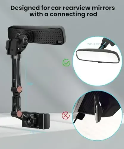 Karmus Rear View Mirror Phone Holder, Rearview Mirror Phone Holder for Car, Rotatable and Retractable Car Phone Holder Mount, Car Truck Essentials Accessories Compatible with All Cell Phones - 3