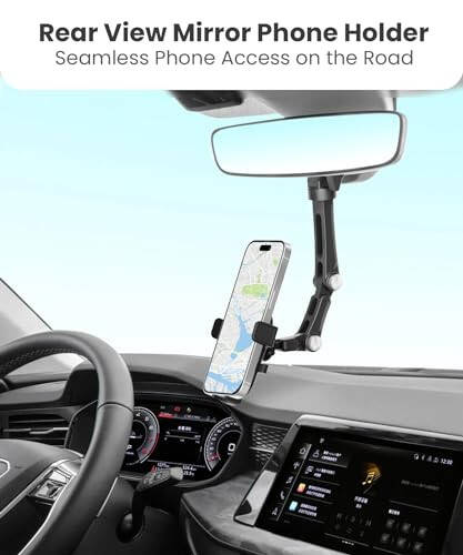 Karmus Rearview Mirror Phone Holder for Car, Rear View Mirror Phone Holder, Rotatable and Retractable Car Phone Holder Mount, Car Truck Essentials Accessories Compatible with All Cell Phones - 8