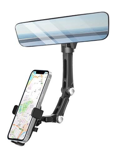 Karmus Rearview Mirror Phone Holder for Car, Rear View Mirror Phone Holder, Rotatable and Retractable Car Phone Holder Mount, Car Truck Essentials Accessories Compatible with All Cell Phones - 1