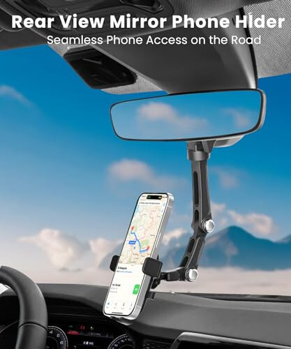 Karmus Rearview Mirror Phone Holder for Car, Rear View Mirror Phone Holder, Rotatable and Retractable Car Phone Holder Mount, Car Truck Essentials Accessories Compatible with All Cell Phones - 2