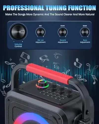 Karоke Mashinasi, Karоke Mashinasi Voyaga va Bolalar Uchun, 2 ta Simsiz Mikrofonli Karоke Dinamigi, TWS/REC/AUX/USB/TF ni Qo'llab-quvvatlovchi Ko'chma Bluetooth Karоke Dinamigi Parti Uchun - 3