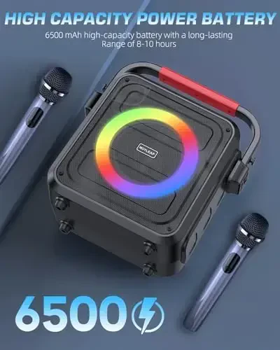 Karоke Mashinasi, Karоke Mashinasi Voyaga va Bolalar Uchun, 2 ta Simsiz Mikrofonli Karоke Dinamigi, TWS/REC/AUX/USB/TF ni Qo'llab-quvvatlovchi Ko'chma Bluetooth Karоke Dinamigi Parti Uchun - 5