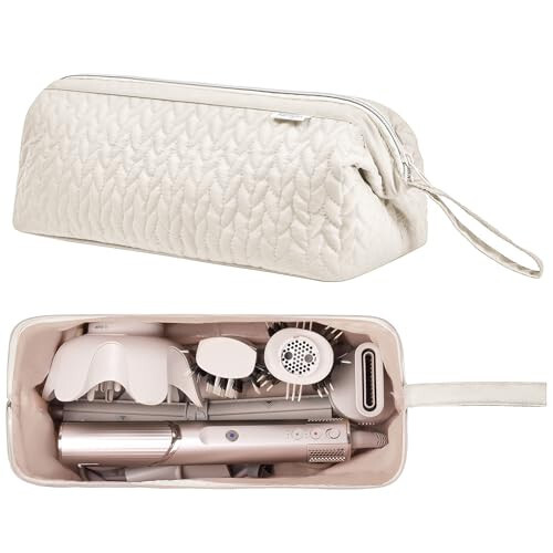 Karsyon Shark Flex Style Case for Dyson Airwrap Hair Dryer Brush Revlon Hair Tools Travel Bag Carrying Case Flat Curling Iron Organizer (Beige) - 1