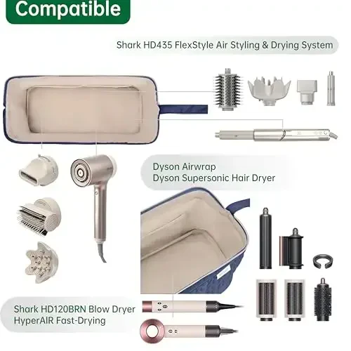 KarSyon Shark Flex Style Case for Dyson Airwrap Hair Dryer Brush Revlon Hair Tools Travel Bag Carrying Case Flat Curling Iron Organizer (Beige) - 4