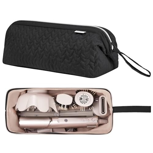 KarSyon Shark Flex Style Case for Dyson Airwrap Hair Dryer Brush, Revlon Hair Tools Travel Bag Carrying Case, Flat Curling Iron Organizer (Black) - 1