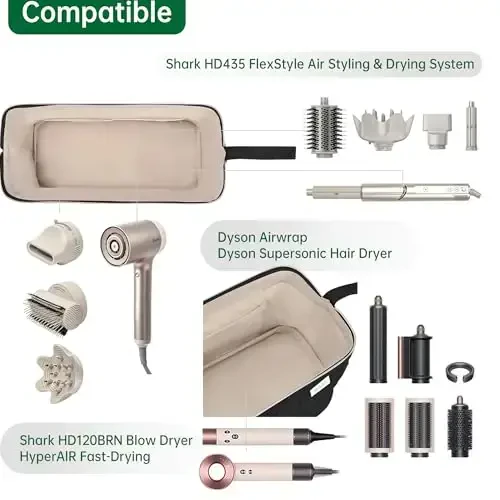 KarSyon Shark Flex Style Case for Dyson Airwrap Hair Dryer Brush Revlon Soch quritgich asboblari Sayohat sumkasi G'altak dazmol Organayzeri (Qora) - 4