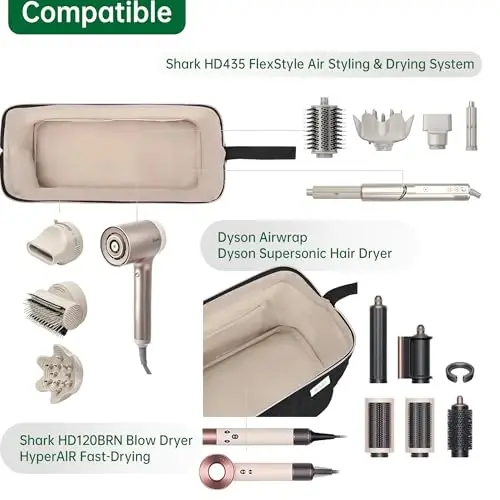 KarSyon Shark Flex Style Case for Dyson Airwrap Hair Dryer Brush Revlon Soch quritgich asboblari Sayohat sumkasi G'altak dazmol Organayzeri (Qora) - 4