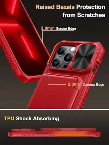 Vihibii for iPhone 13 Pro Case Wallet with Card Holder (4 Cards), 2021, Red | RFID Blocking, Slide Lens Camera Cover, Military Grade Drop Protection, Rugged Back, Silicone Edge, All-in-one wallet case - 6