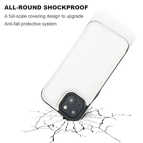 ONETOP Compatible with iPhone 15 Wallet Case with Card Holder, PU Leather Kickstand Card Slots Case, Double Magnetic Clasp and Durable Shockproof Cover 6.1 Inch (White) | Kickstand,ID/Cash Holder,Case Wallet with Card Slots,Double Magnetic Clasp,Dura - 6