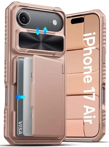 ATATOO for iPhone Air Case with Card Holder (3-5 Cards) & [RFID Blocking] & Slide Lens Cover, Military Grade Protection, Silicone Protective Wallet Cover Case for iPhone Air 2025 6.5