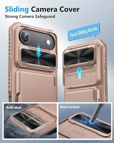 ATATOO for iPhone Air Case with Card Holder (3-5 Cards) & [RFID Blocking] & Slide Lens Cover, Military Grade Protection, Silicone Protective Wallet Cover Case for iPhone Air 2025 6.5