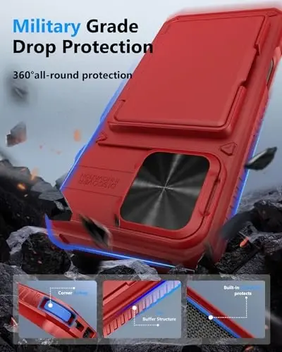 ATATOO for iPhone 16 Pro Max Case with Card Holder (Store 3-5 Cards) [RFID Blocking] & Slide Lens Protector, Military Grade Protection, Rugged Silicone Wallet Cover for iPhone 16 Pro Max 6.9