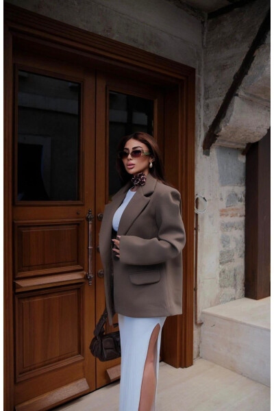 Kaşe Astarlı Tek Düğme Oversize Bol Kesim Orta Boy Pinterest Muadil Kaban Mont Blazer Ceket - 3