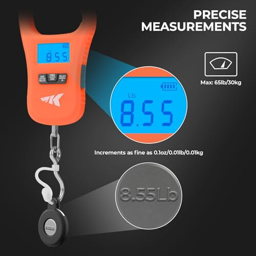 KastKing Baliq Tarozi, ToughTide USB Qayta Zaryadlanadigan Baliq Tarozi, 65lb Sig'im, Ultra Yupqa Raqamli Baliq Tarozi, LCD Displey, Ergonomik Tutqich, Baliq Tarozi Raqamli Vazn, Erkaklar uchun Baliq ovlash Aksessuarlari - 5