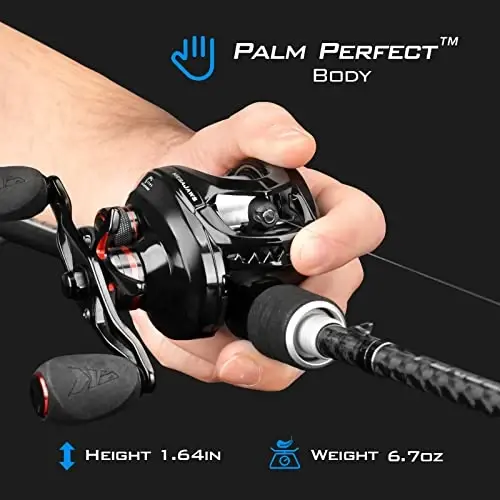 KastKing MegaJaws Elite Baitcasting Fishing Reel, New AutoMag Dual Braking System, Only 6.7oz, 17.64 LBs Carbon Fiber Drag, 11+1 Shielded BB, High Speed 5.4: 1 to 9.1: 1 Gear Ratios - 3