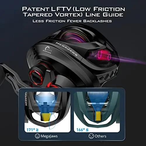 KastKing MegaJaws Elite Baitcasting Fishing Reel, New AutoMag Dual Braking System, Only 6.7oz, 17.64 LBs Carbon Fiber Drag, 11+1 Shielded BB, High Speed 5.4: 1 to 9.1: 1 Gear Ratios - 5