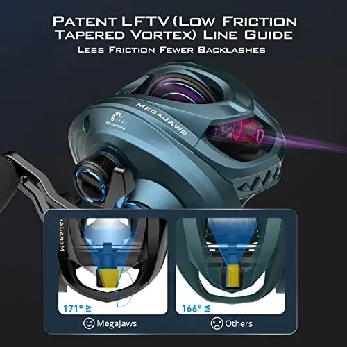 KastKing MegaJaws Elite Baitcasting Fishing Reel, New AutoMag Dual Braking System, Only 6.7oz, 17.64 LBs Carbon Fiber Drag, 11+1 Shielded BB, High Speed 5.4: 1 to 9.1: 1 Gear Ratios - 4