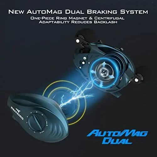 KastKing MegaJaws Elite Baitcasting Fishing Reel, New AutoMag Dual Braking System, Only 6.7oz, 17.64 LBs Carbon Fiber Drag, 11+1 Shielded BB, High Speed 5.4: 1 to 9.1: 1 Gear Ratios - KASTKING (1)