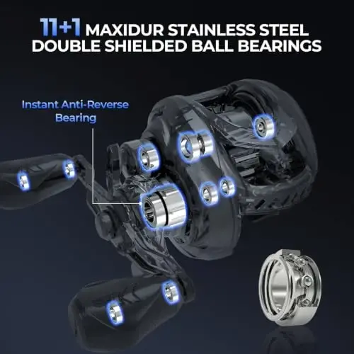 KastKing MegaJaws & Elite Baitcasting Fishing Reels,Lightweight,High Speed | Max Drag: 17.64 lb, 11+1 BB, 6.7 oz, Lightweight Graphite Frame, New AutoMag Dual Brake, 7.2: 1 Gear Ratio - 5