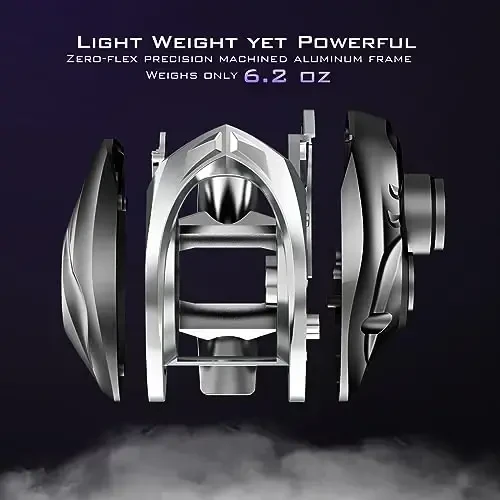 KastKing MegaJaws Elite Baitcasting Galtaklari, Orqa zarbalarni yo'q qiluvchi patentlangan AMB tizimi, Flip Switch funktsiyasi, Karbon tolali yon qopqoqli 6,4oz alyuminiy ramkali baliq ovlash g'altagi - 6