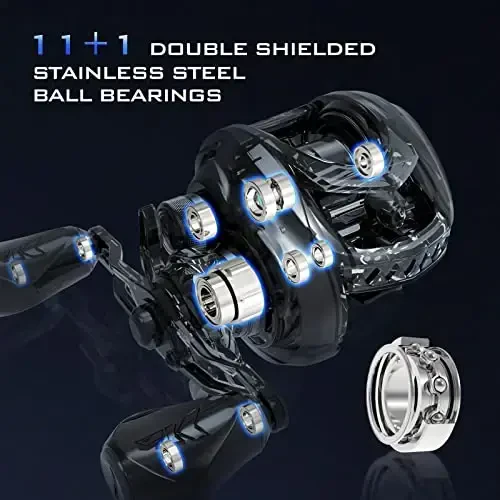 KastKing MegaJaws Elite Baitcasting Reels, Patented AMB System Eliminating Backlashes, Flipping Switch Function, 6.4oz Aluminum Frame Fishing Reel with Carbon Fiber Side Covers - 6