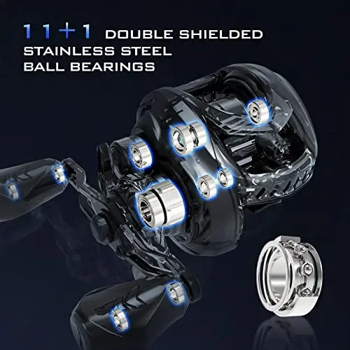 KastKing MegaJaws Elite Baitcasting Fishing Reels, Lightweight, Hight Speed | Max Drag: 17.64 lb, 11+1 BB, 6.7 oz, Lightweight Graphite Frame, New AutoMag Dual Brake, 7.2: 1 Gear Ratio 