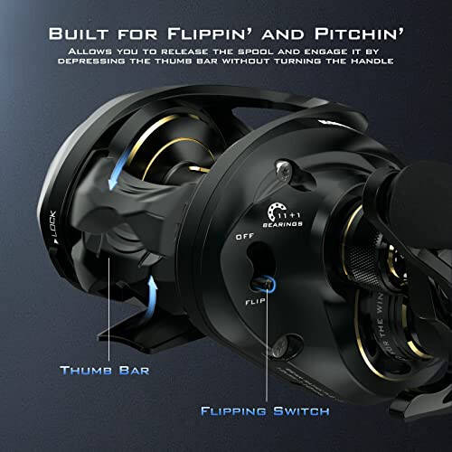 KastKing MegaJaws Elite Baitcasting Reels, Patented AMB System Eliminating Backlashes, Flipping Switch Function, 6.4oz Aluminum Frame Fishing Reel with Carbon Fiber Side Covers - 4