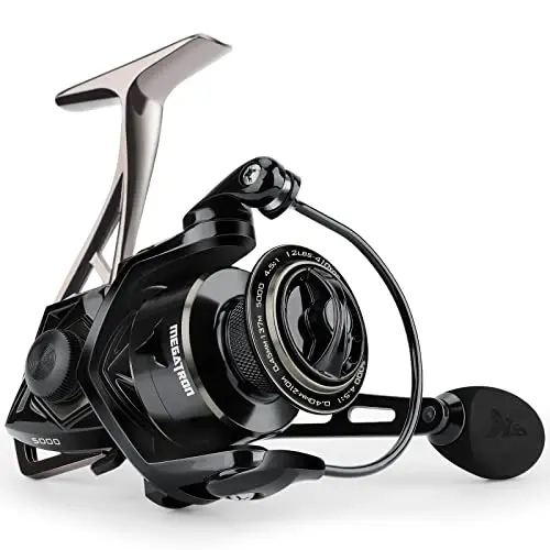 KastKing Megatron Spinning Reel, Freshwater and Saltwater Spinning Fishing Reel, Rigid Aluminum Frame 7+1 Double-Shielded Stainless-Steel BB, Over 30 lbs. Carbon Drag, CNC Aluminum Spool & Handle - KASTKING