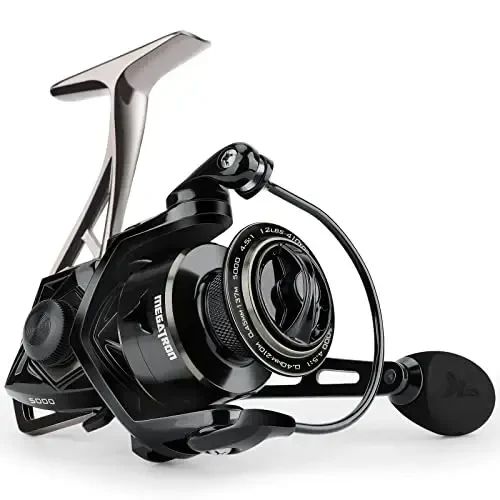 KastKing Megatron Spinning Reel, Freshwater and Saltwater Spinning Fishing Reel, Rigid Aluminum Frame 7+1 Double-Shielded Stainless-Steel BB, Over 30 lbs. Carbon Drag, CNC Aluminum Spool & Handle - KASTKING