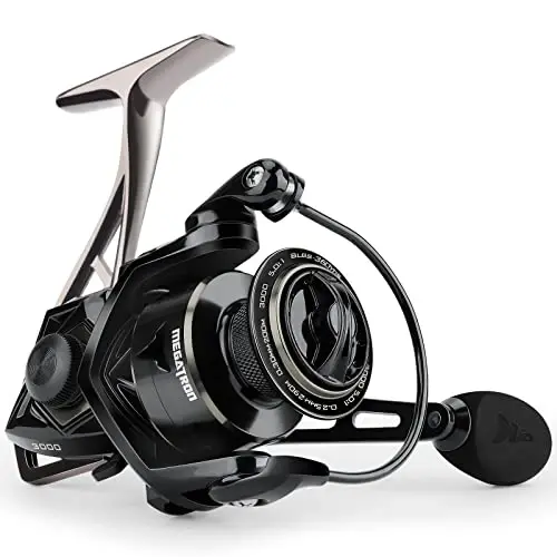 KastKing Megatron Spinning Reel, Freshwater and Saltwater Spinning Fishing Reel, Rigid Aluminum Frame 7+1 Double-Shielded Stainless-Steel BB, Over 30 lbs. Carbon Drag, CNC Aluminum Spool & Handle 