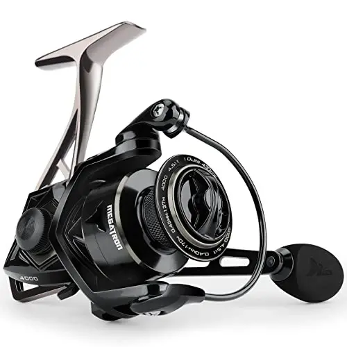 KastKing Megatron Spinning Reel, Freshwater and Saltwater Spinning Fishing Reel, Rigid Aluminum Frame 7+1 Double-Shielded Stainless-Steel BB, Over 30 lbs. Carbon Drag, CNC Aluminum Spool & Handle - 1