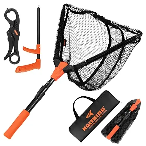 KastKing Pontus Fishing Net, Foldable & Lightweight Landing Net with Built in Length Scale, Strength Aluminum Handle, Fishing Gear and Gift for Men 