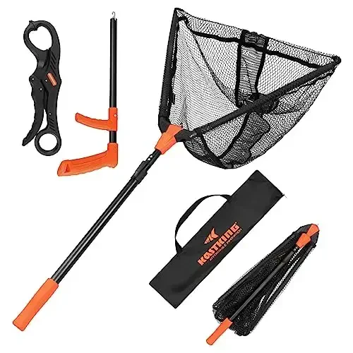KastKing Pontus Fishing Net, Foldable & Lightweight Landing Net with Built in Length Scale, Strength Aluminum Handle, Fishing Gear and Gift for Men - 1