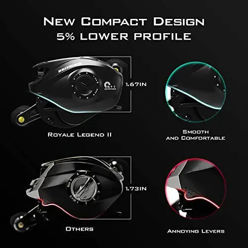 KastKing Royale Legend II Baitcasting Reels, New Compact Design Baitcaster Fishing Reel, 17.64LB Carbon Fiber Drag, Cross-Fire 8 Magnet Braking System, Available in 5.4: 1 and 7.2: 1 - 12