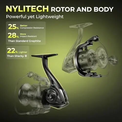 KastKing Sharky Spinning Fishing Reels for Saltwater & Freshwater | Max Drag: 39.5 lb, 10+1 BB, 9.8 oz, Lightweight Nylitech Frame, 5.2: 1 & 6.2: 1 Gear Ratio, Oversize Shaft, Fishing Gifts - 3