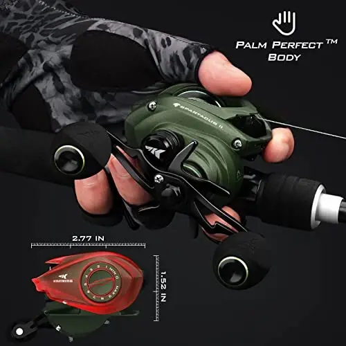 KastKing Spartacus II Baitcasting Fishing Reel, 6oz Ultralight Baitcaster Reel, 17.6 LB uglerod tolasi tortish bilan Super Smooth, 7.2: 1 Gear Ratio, 39mm Palm Perfect Pastki Profil Dizayni - 3