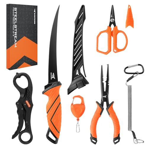 KastKing SteelStream 6pc Fishing Tool Kit - Corrosion Resistant Fishing Pliers with Lanyard, Fillet Knife, Floating Fish Lip Gripper, Fishing Braid Scissors, Tool Retractor, Fishing Gifts for Men - 1