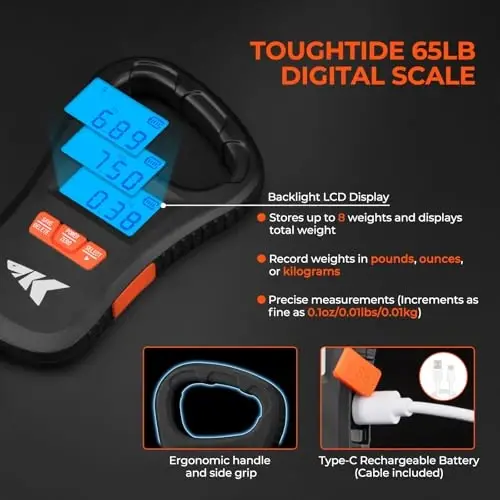 KastKing ToughTide 5pc Fishing Tool Kit, Fishing Gear and Gifts for Men | Rechargeable 65 lb Digital Fish Scale with Lip Grip & Tape Measure, Fillet Knife with Sheath & Sharpener, Fishing Pliers - KastKing (1)