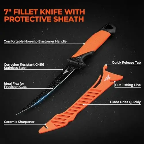 KastKing ToughTide 5pc Fishing Tool Kit, Fishing Gear and Gifts for Men | Rechargeable 65 lb Digital Fish Scale with Lip Grip & Tape Measure, Fillet Knife with Sheath & Sharpener, Fishing Pliers - 6