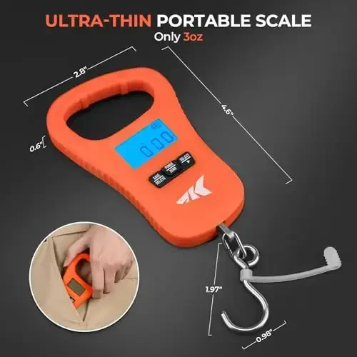 KastKing ToughTide baliq o'lchovi, USB zaryadlash, 30 kg sig'im, ultra yupqa raqamli baliq o'lchovi, LCD displey, ergonomik tutqich, baliq o'lchovi raqamli vazn, erkaklar uchun baliq ovlash aksessuarlari - 3