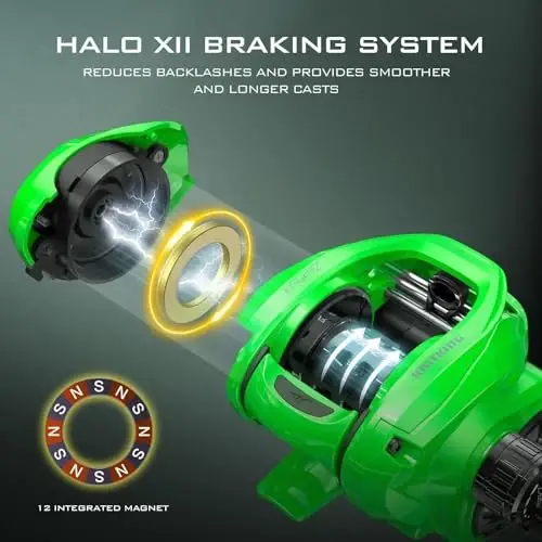 KastKing Zephyr Baitcasting Baliq Ovlash G'altagi, Halo XII Magnit Tormozlash Tizimi Baitcaster G'altagi, 7+1 Qo'shaloq Himoyalangan Zanglamaydigan Po'lat BB, 7.2: 1 Yuqori Tezlikli Uzatma Nisbati, 18lb Uch Disklik Karbon Tolali Drag - 2