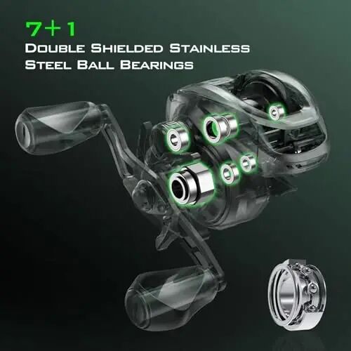 KastKing Zephyr Baitcasting Fishing Reel, Halo XII Magnetic Braking System Baitcaster Reel, 7+1 Double Shielded Stainless Steel BB, 7.2: 1 High-Speed Gear Ratio, 18lb Triple Disc Carbon Fiber Drag 