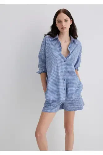 Katak ko'k ko'ylak Oversize / Keng bichim 1211 - 1