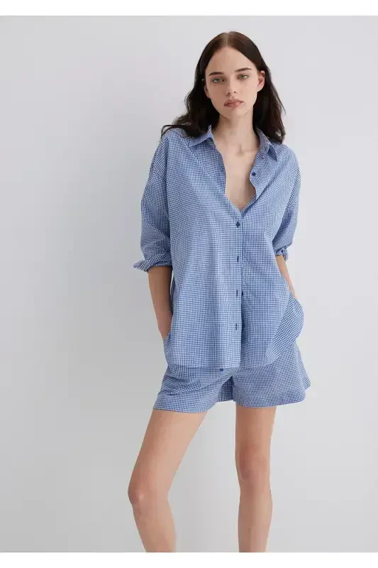 Katak ko'k ko'ylak Oversize / Keng bichim 1211 - 1