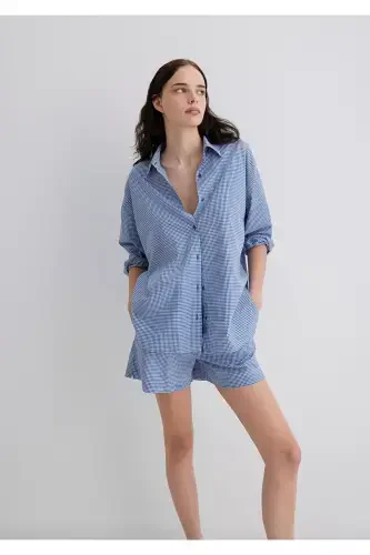 Katak ko'k ko'ylak Oversize / Keng bichim 1211 - MAVI (1)