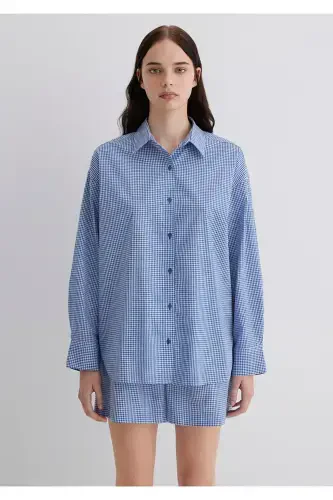 Katak ko'k ko'ylak Oversize / Keng bichim 1211 - 3