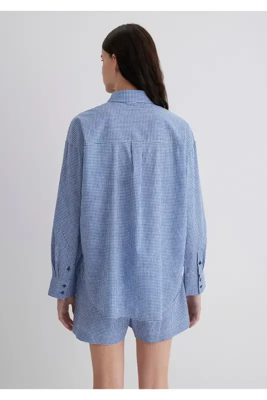 Katak ko'k ko'ylak Oversize / Keng bichim 1211 - 4