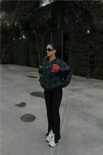 Katak naqshli kollej kurtkasi - Haki - 1